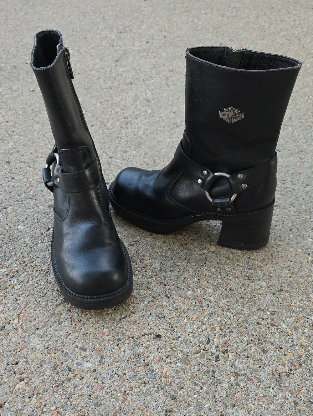 Harley Davidson Black Leather Harness Chunky Block Heel Boots Size 5 1/2